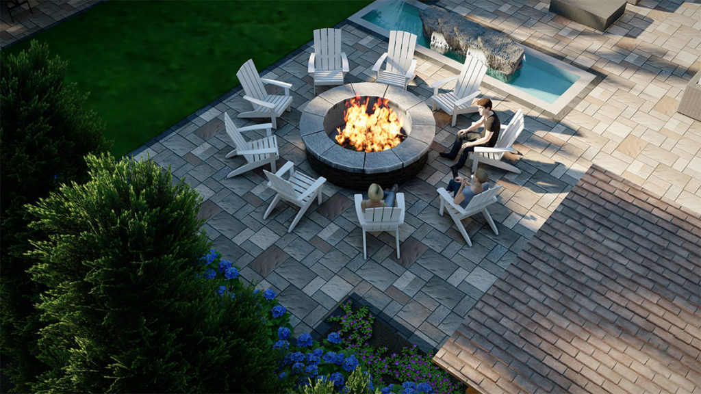 Firepit with plentiful seating located at the Wright House.