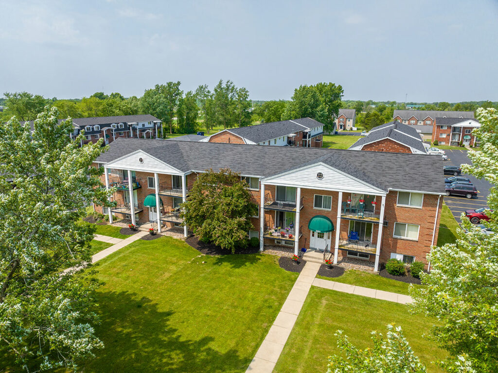 Aerial view of the apartment building at Town Hall Terrace.