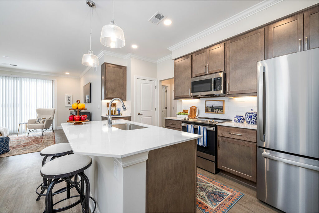 Stainless-steel appliances are just one feature of our contemporary kitchens.